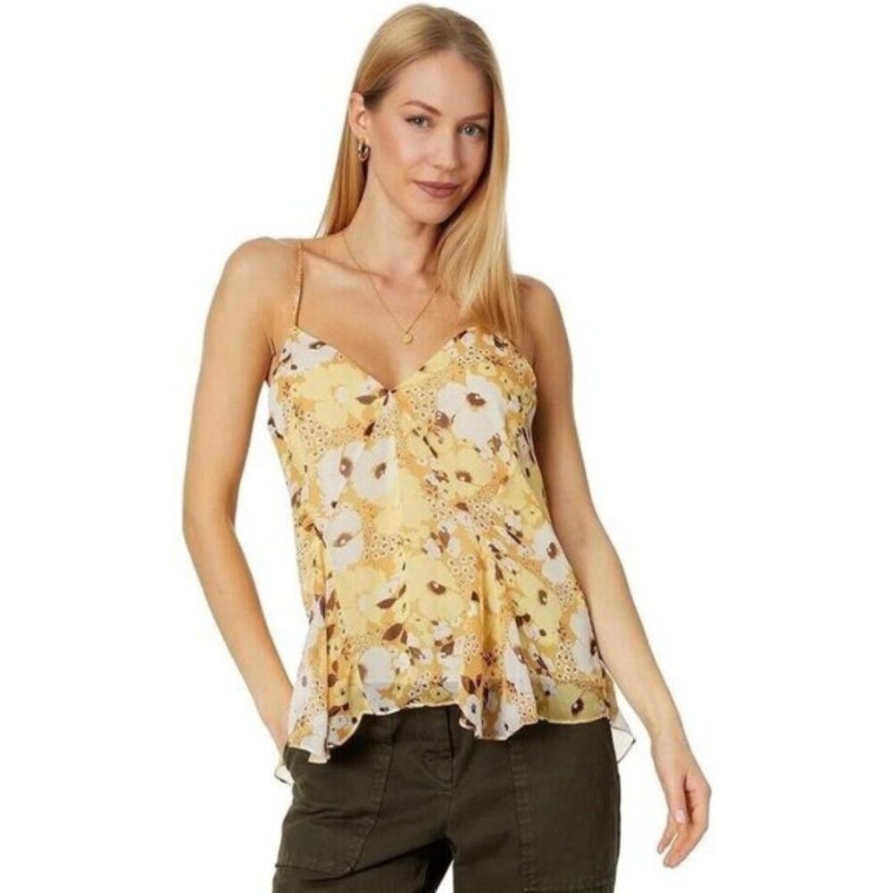 Joie Amelia Silk Floral Top Amber Gold Camisole Straps
